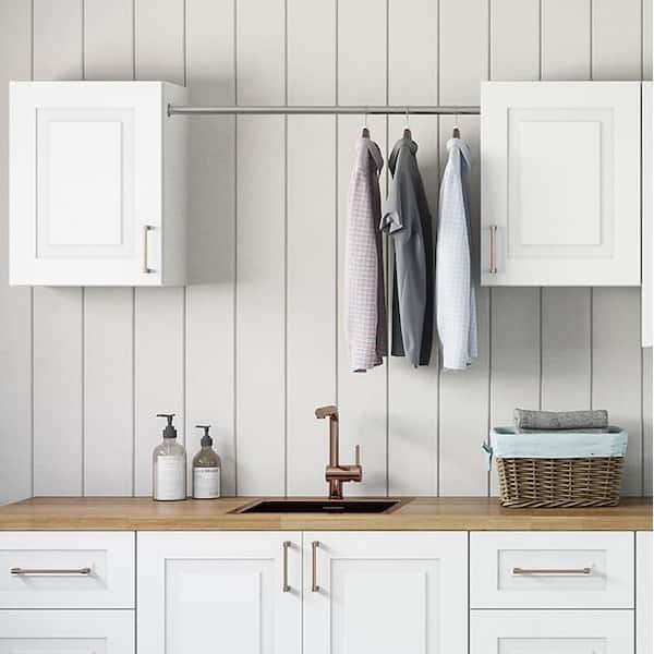 MILL S PRIDE Greenwich Verona White 23 in. H x 58 in. W x 12 in. D Plywood Laundry Room Wall Cabinet and Pole ext 76 in. w 2 Shelves LP60 GVW
