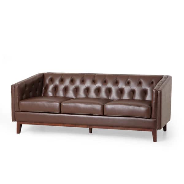 Noble House Arrastra 80.75 in. Dark Brown and Espresso Faux Leather 3-Seats Sofa