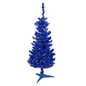 4 ft. Blue Pre-Lit Tinsel Artificial Christmas Tree with 70 Clear Lights