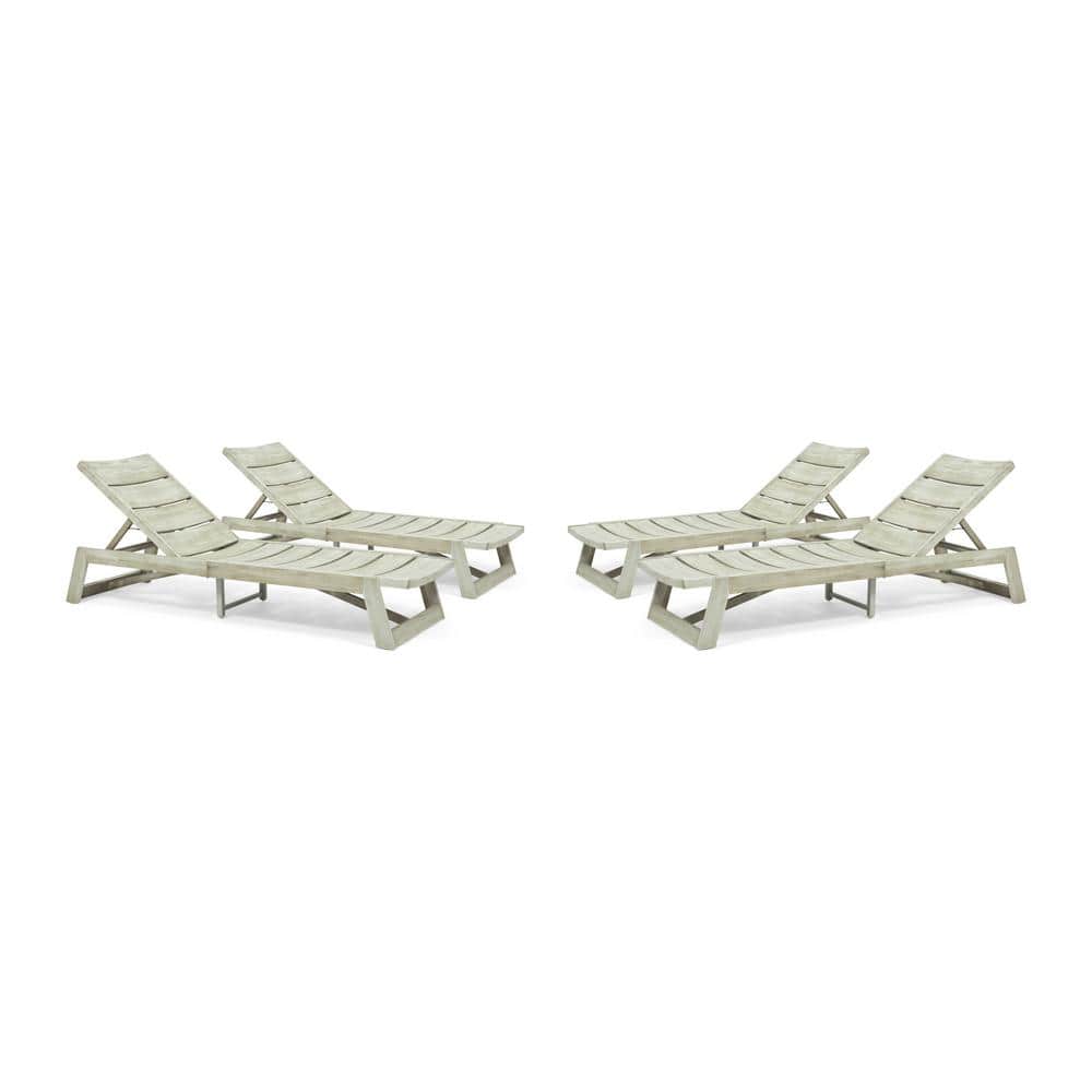 Light Gray Wash Acacia Wood Outdoor Chaise Lounge Set
