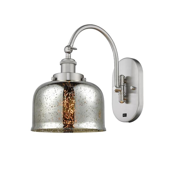 Innovations Bell 1-Light Brushed Satin Nickel, Silver Plated Mercury Wall Sconce with Silver Glass Shade