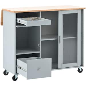 Grey Blue Wood Kitchen Cart with Cabinets