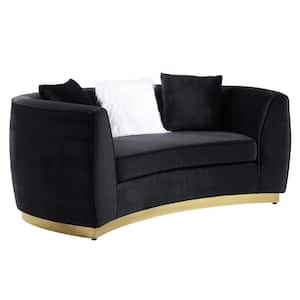 69 in. Black Velvet Solid Color Velvet 2-Seater Loveseat with Black Solid Manufactured Wood Legs