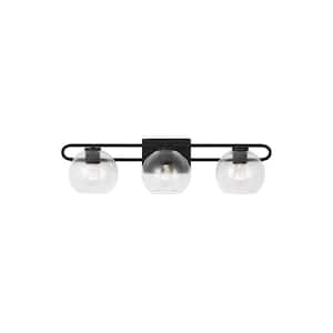 Codyn 30 in. 3-Light Midnight Black Vanity Light with Clear Glass Shades
