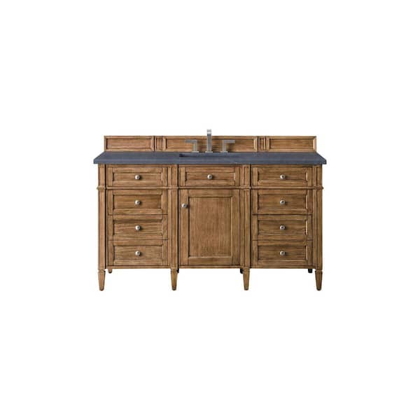 James Martin Vanities Brittany 60.0 in. W x 23.5 in. D x 34 in. H Bathroom Vanity in Saddle Brown with Charcoal Soapstone Quartz Top