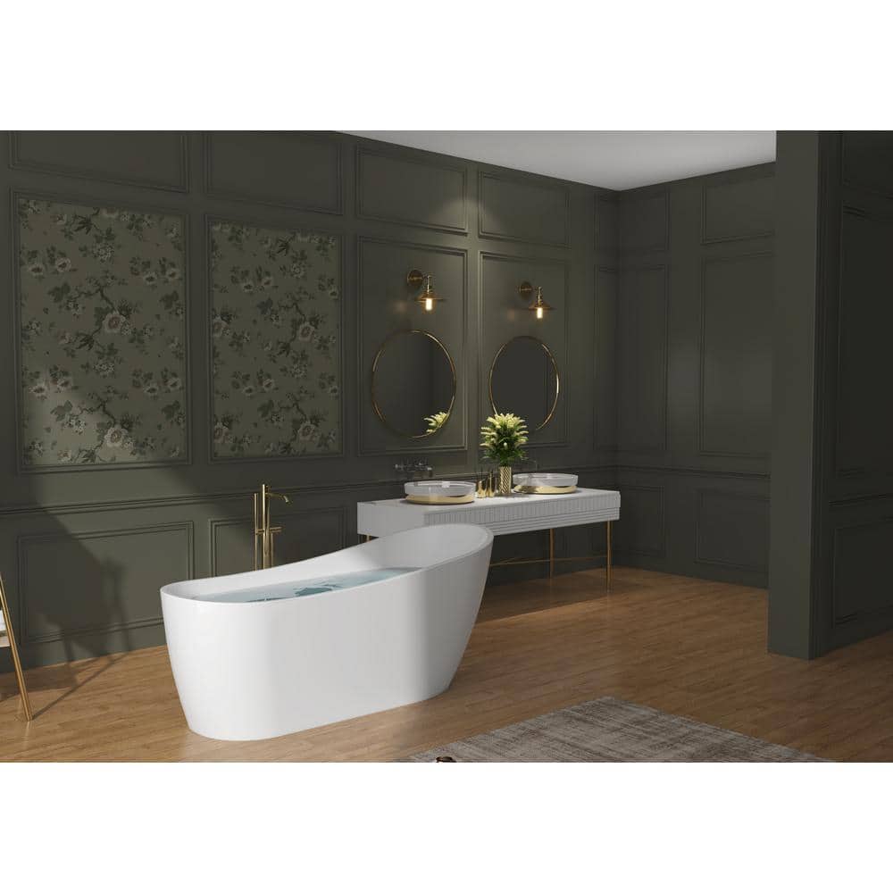 67" White Acrylic Freestanding Soaking Bathtub