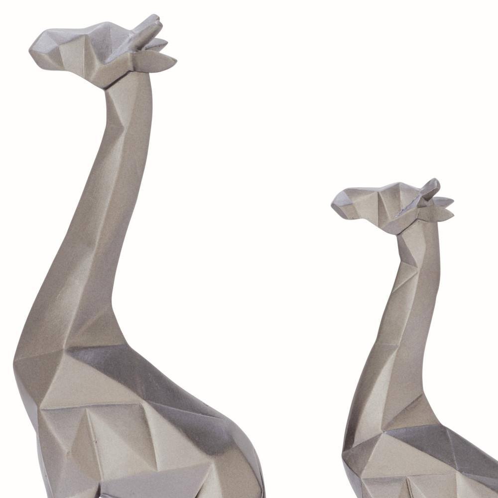 Silver Geometric Polystone Giraffe Sculptures, Set of 2