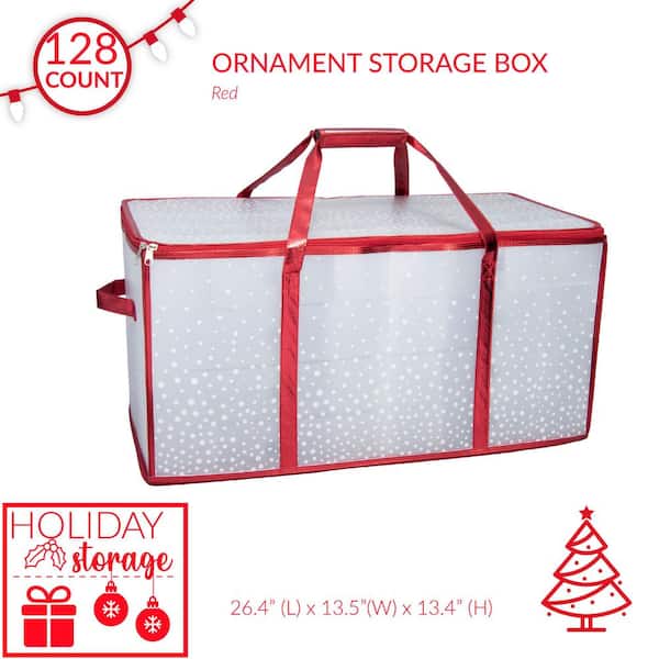 Simplify 128 Count Plastic Ornament Storage Organizer, Red