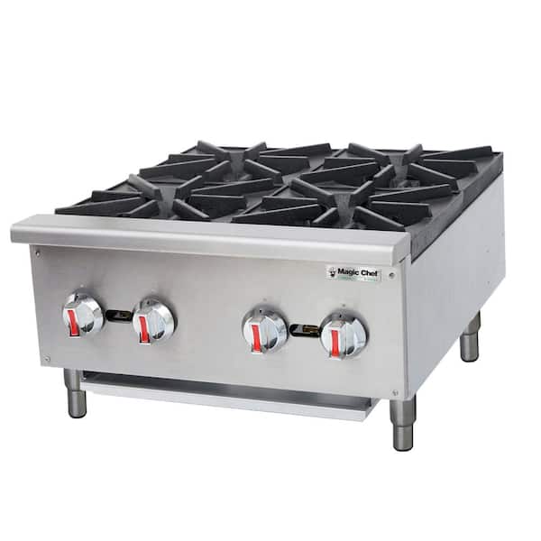 24 in. Commercial 4-Burner Countertop Gas Hotplate in Stainless Steel