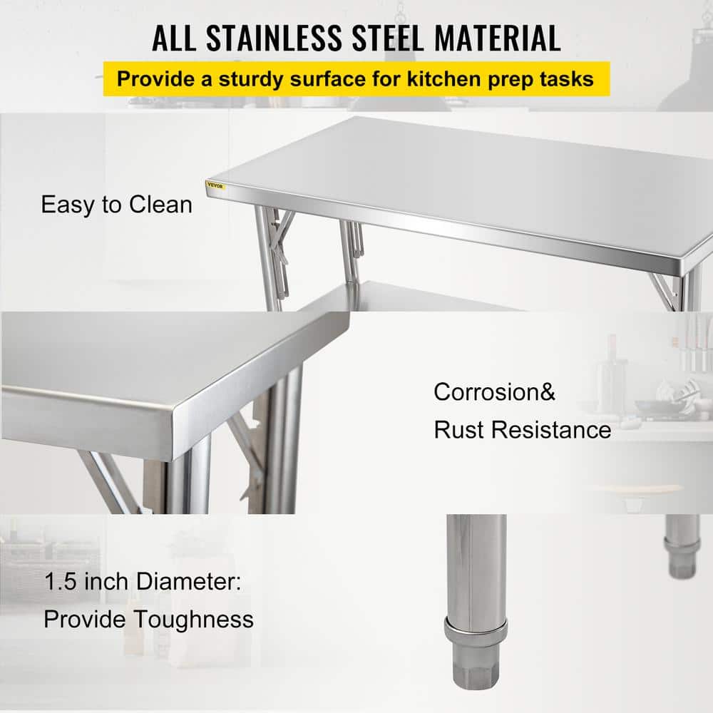 VEVOR Stainless Steel 48'' Folding Commercial Prep Table