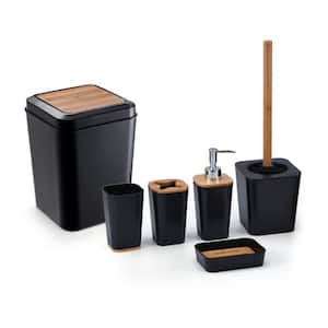 Livhil 6 Pcs Bamboo and Plastic Bathroom Accessories Sets, Specially Designed for Small Spaces, Toothbrush Cup Suitable for Homes, Hotels, Office