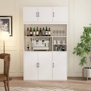 White Wooden Food Pantry, Sideboard, Wine Cabinet, Storage Cabinet with 4-Cabinet and 4-Open Shelves