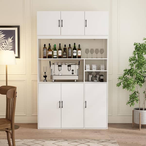 FUFU&GAGA White Wooden Food Pantry, Sideboard, Wine Cabinet, Storage Cabinet with 4-Cabinet and 4-Open Shelves