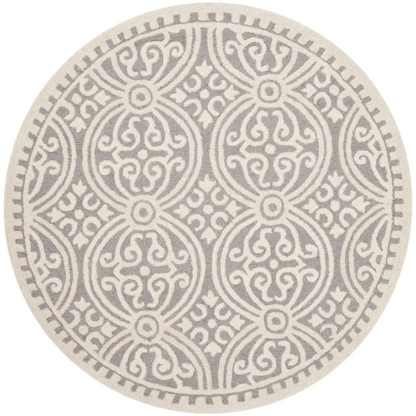 SAFAVIEH Cambridge Silver/Ivory 4 ft. x 4 ft. Round Medallion Geometric Area Rug