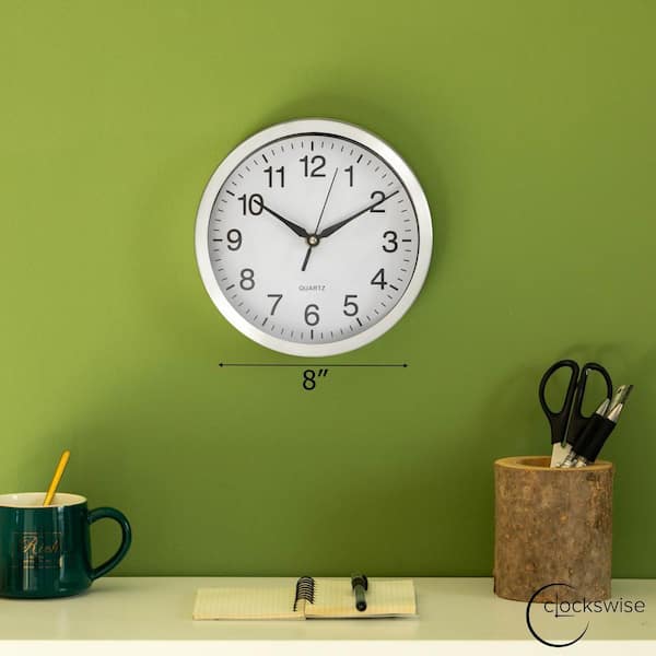 CLOCKSWISE 8 in. Round Quartz Wall Clock Non-Ticking Battery