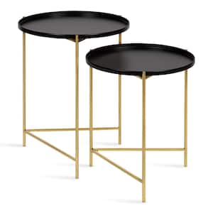 Ulani 18.50 in. Black Round Metal End Table with 2-Pieces