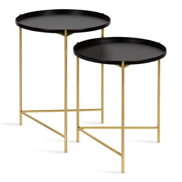 Kate and Laurel Ulani 18.50 in. Black Round Metal End Table with 2-Pieces
