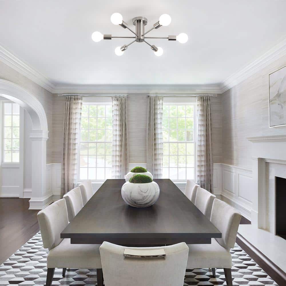Nickel 6-Light Sputnik Linear Chandelier