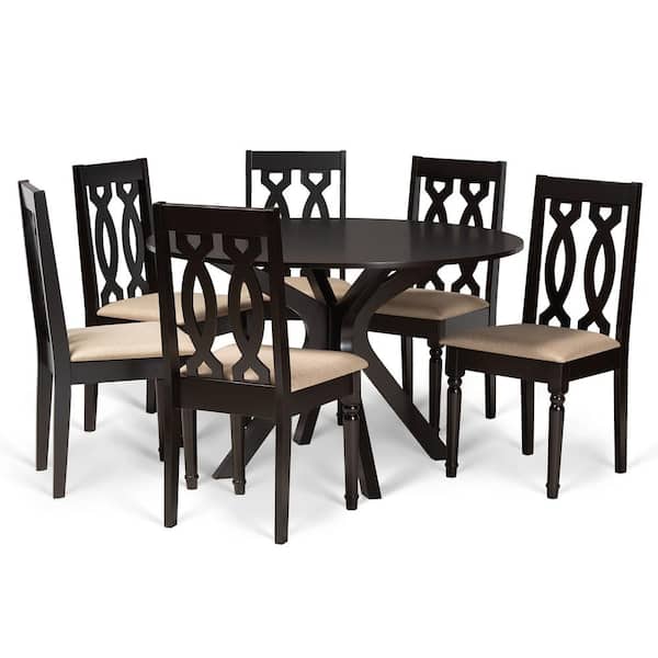 Baxton Studio Callie 7-Piece Sand and Dark Brown Dining Set