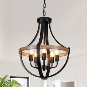 5 Light Black/Brown Candle Accents Dimmable Chandelier for Dining Room Kitchen Island