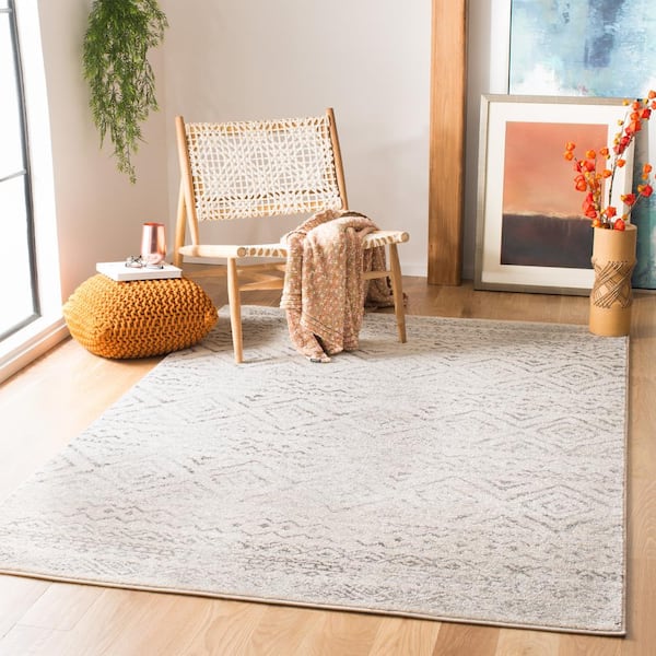 Tulum Ivory/Gray 9 ft. x 12 ft. Striped Geometric Diamonds Area Rug