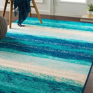 Teal - Striped - Polypropylene - Area Rugs - Rugs - The Home Depot
