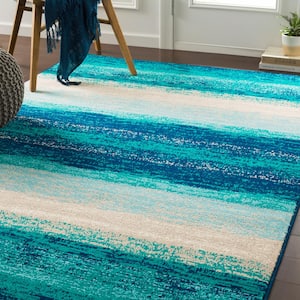 Sora Teal 8 ft. 10 in. x 12 ft. 9 in. Striped Area Rug
