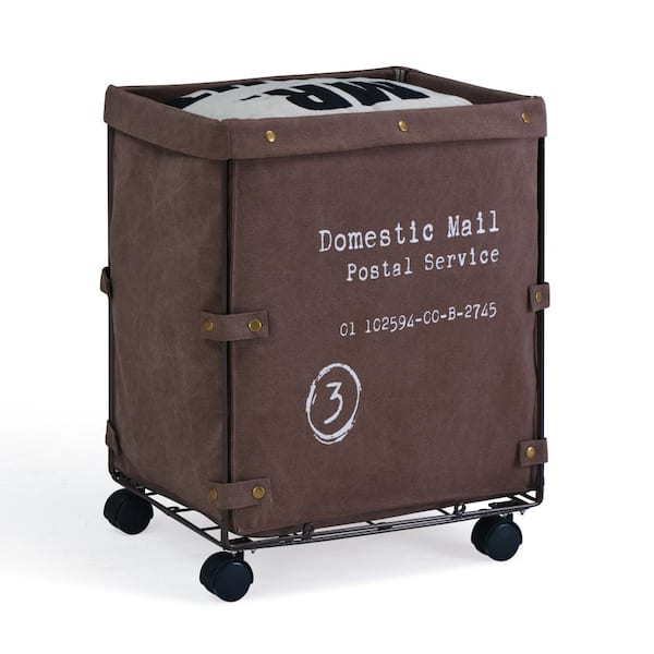 DANYA B Domestic Mail Brown Collapsible Canvas Laundry Hamper with Wheels