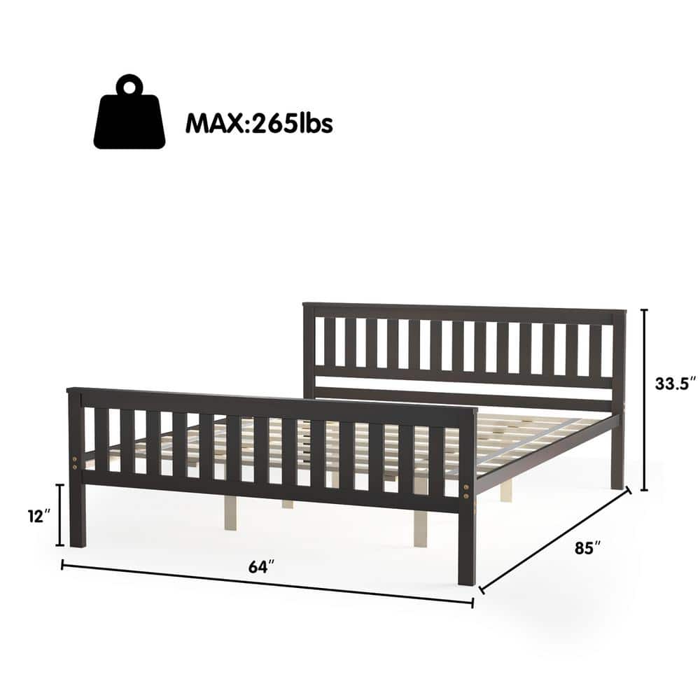 Elegant Espresso Queen Platform Bed with Wooden Frame and Headboard