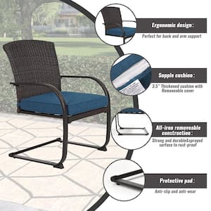 2-Piece Patio Metal Outdoor Dining Chairs with Blue Cushion