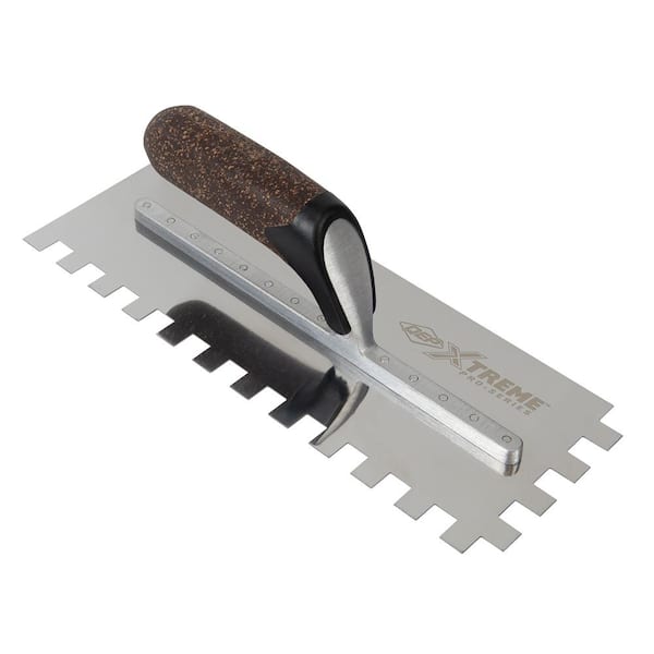 QEP 1/2 in. x 1/2 in. x 1/2 in. Cork Handle XL Stainless Steel Square-Notch Flooring Trowel