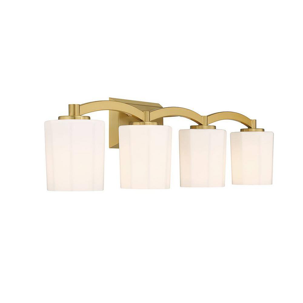 Whitney Warm Brass 4-Light Vanity with Fluted Glass Shades