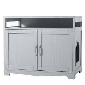 31.5 in. W x 20 in. D x 26 in. H Gray Linen Cabinet Cat Litter Box with 2-Doors and Cat Washroom Storage for Bathroom