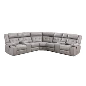 NHI 110 in. W Pillow Top Arm Faux Leather 3-Pieces L-Shaped Sectional Sofa in Gray