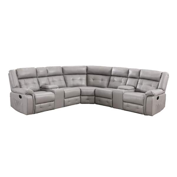 Unbranded NHI 110 in. W Pillow Top Arm Faux Leather 3-Pieces L-Shaped Sectional Sofa in Gray