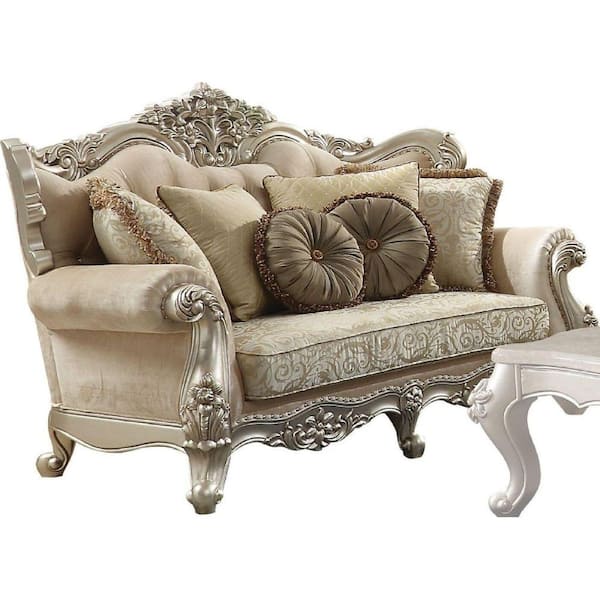 Benjara 40.5 in. Gold Solid Fabric 2-Seater Loveseat With Five Pillows