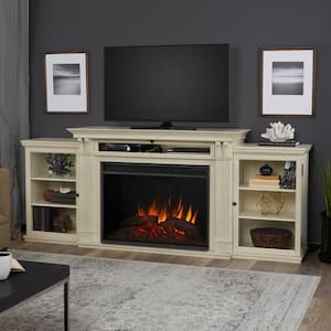 Tracey Grand 84 in. Electric Fireplace TV Stand Entertainment Center in Distressed White