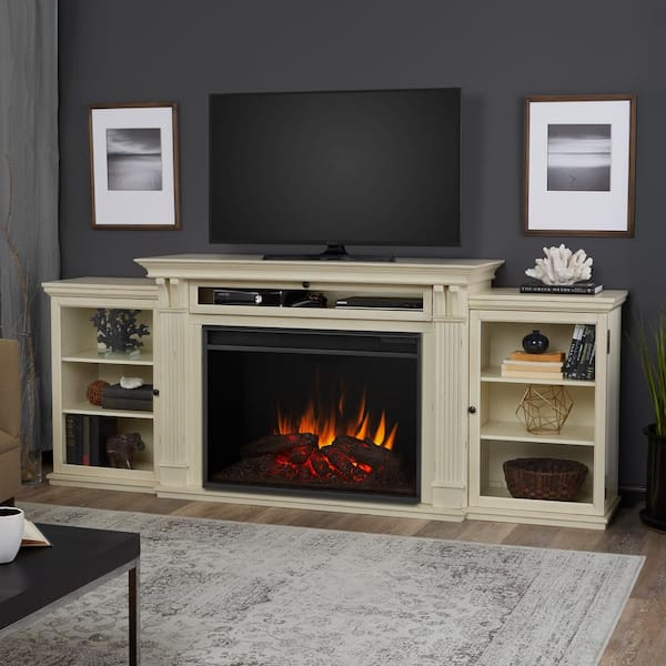 Real Flame Tracey Grand 84 in. Electric Fireplace TV Stand Entertainment Center in Distressed White