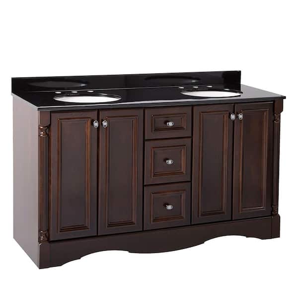 St. Paul Valencia 61 in. W x 22 in. D Bathroom Vanity in Chestnut with Color Point Vanity Top in Black with White Sink