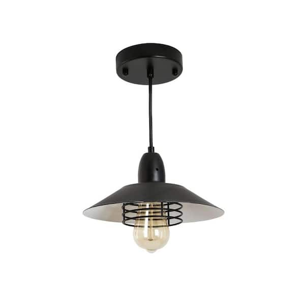 PUDO 1-Light Black Vintage Farmhouse Pendant Light with Spring Frame and Adjustable Height
