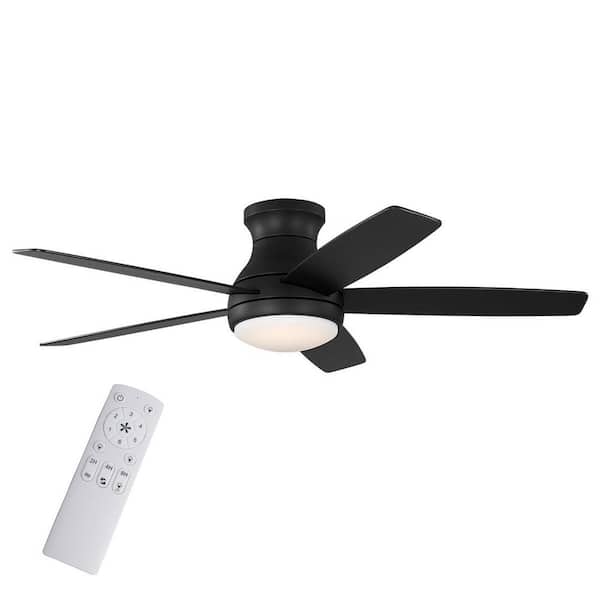 Banksville 52 in. Matte Black Flush Mount Standard Ceiling Fan with White Adjustable LED Light, DC Motor, and Remote