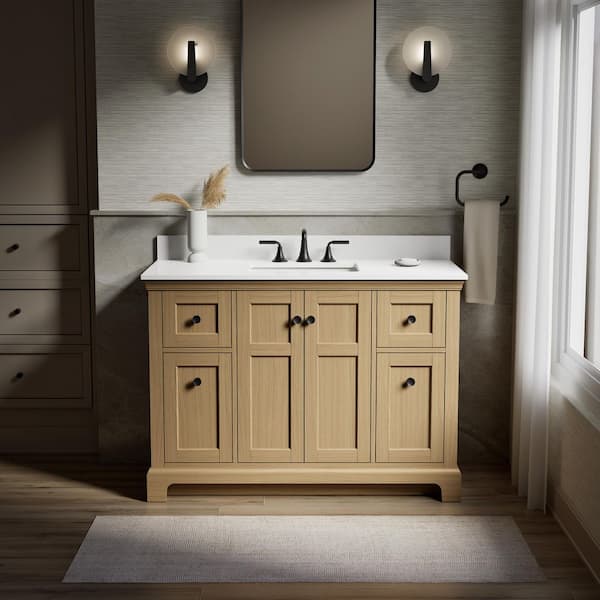 Baskin 48 in. Single Sink Light Oak Bath Vanity with Bianco Bella Quartz Top