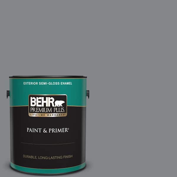 BEHR PREMIUM PLUS 1 gal. #N500-5 Magnetic Gray color Semi-Gloss Enamel Exterior Paint & Primer