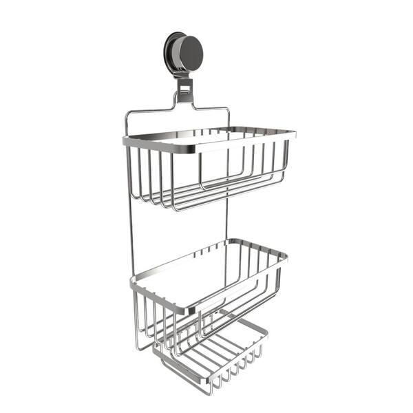 Lavish Home Hanging 3-Tier Shower Caddy with Twist Lock Suction Cup in Stainless Steel