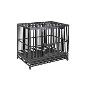 42 in. Heavy Duty Black Metal Dog Kennels and Crates for Large Dogs