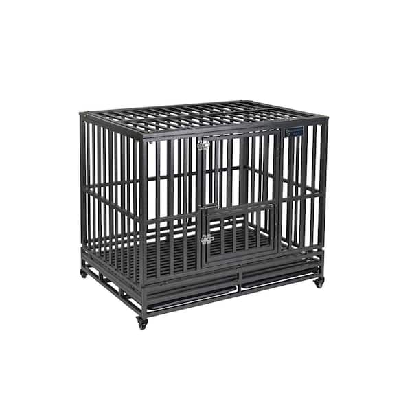 US Door and Fence 42 in. Heavy Duty Black Metal Dog Kennels and Crates for Large Dogs