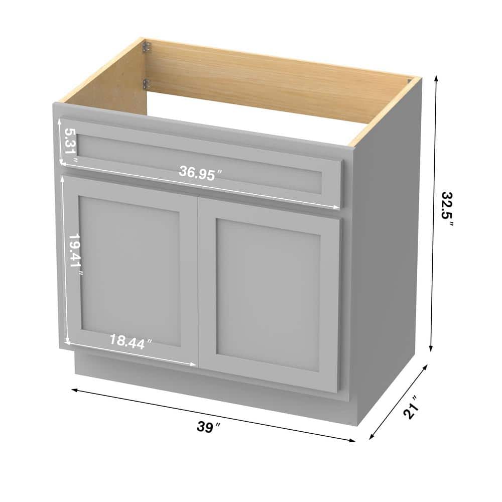 Gray Engineered Wood Shaker Style Bathroom Vanity Cabinet, 39" x 21" x 32.5"