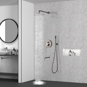 1-Spray Patterns Round 10 in. Wall Mount Dual Shower Heads with Handheld and Tub Faucet in Brushed Nickel