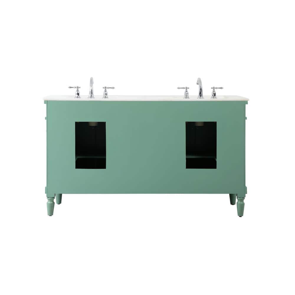 Vintage Mint Double Freestanding Bathroom Vanity with Marble Top
