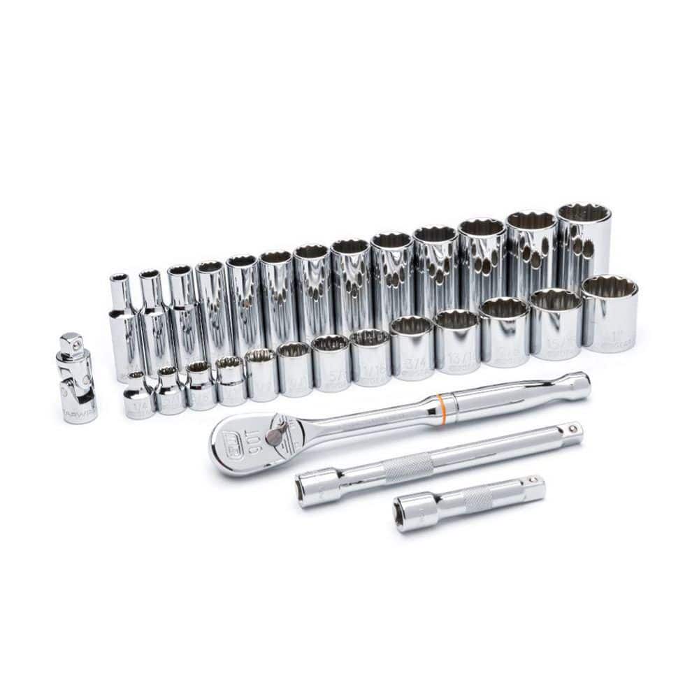 3/8 in. Drive 12-Point Standard & Deep SAE 90-Tooth Ratchet and Socket Mechanics Tool Set (30-Piece) price history on PriceWatchPro